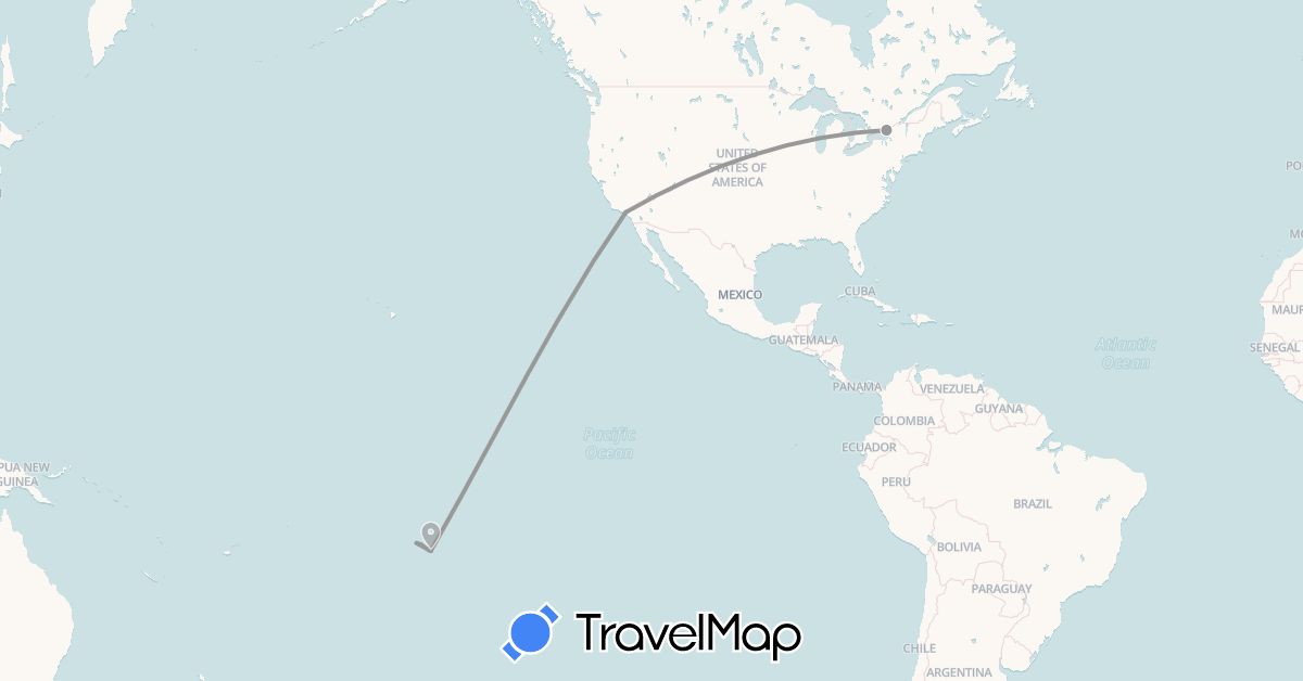 TravelMap itinerary: driving, plane in Canada, French Polynesia, United States (North America, Oceania)